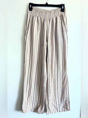 Striped Wide-Leg Pull-On Pants in Cream and Black, women’s Small